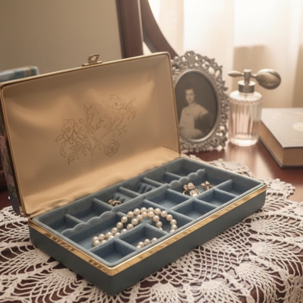 Vintage Floral Faux Book Jewelry Box / Vanity Case